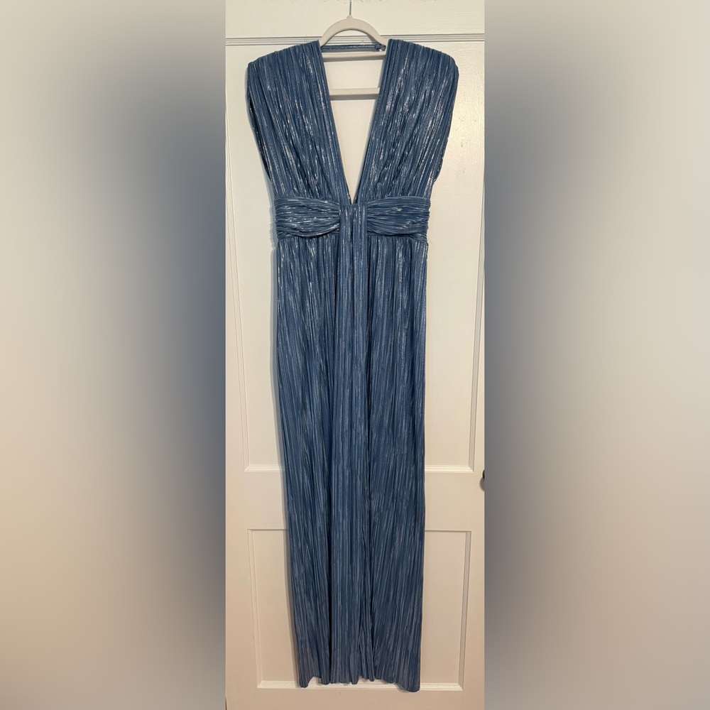 Sabina Musayev Blue Maxi Pleated A-Line Dress